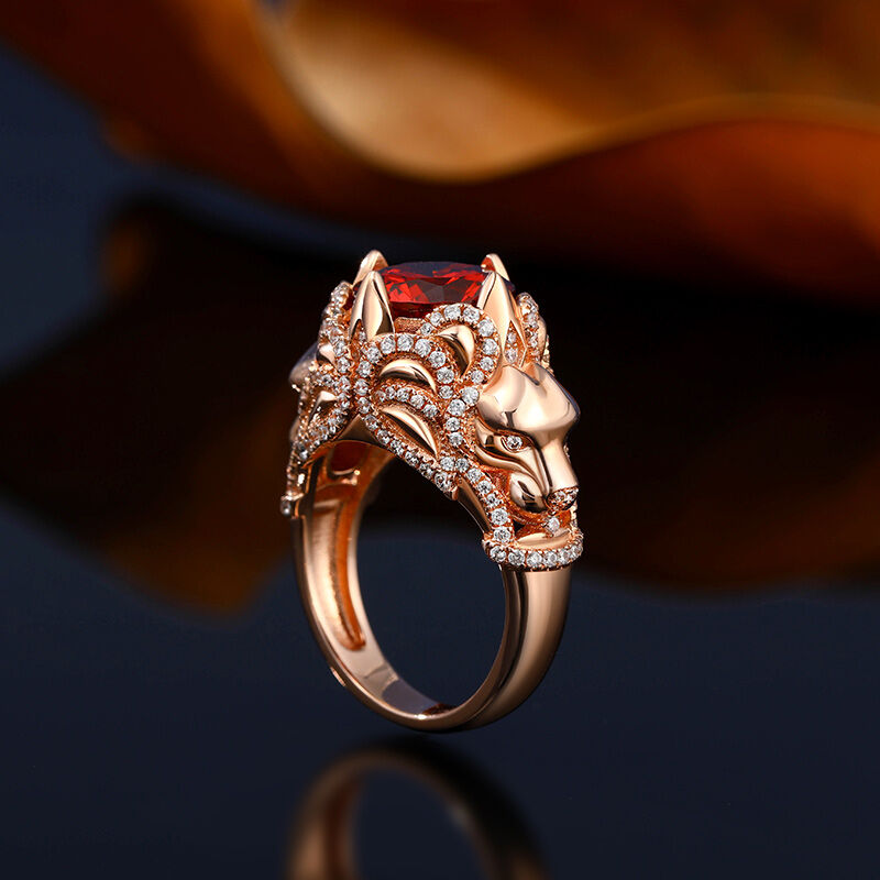 Jeulia "King of Beasts" Lion Round Cut Sterling Silver Ring