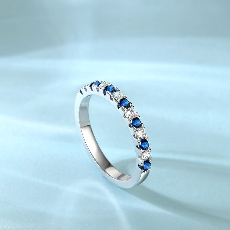 Jeulia Simple Women Wedding Band White and Blue Silver