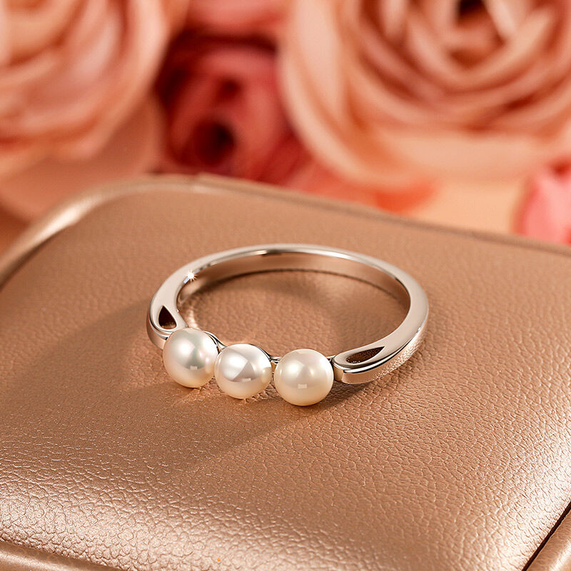 Jeulia Anillo de Boda Tres Perlas Simple de Plata de Ley