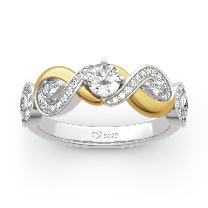 Jeulia Two Tone Round Cut Sterling Silver Ring