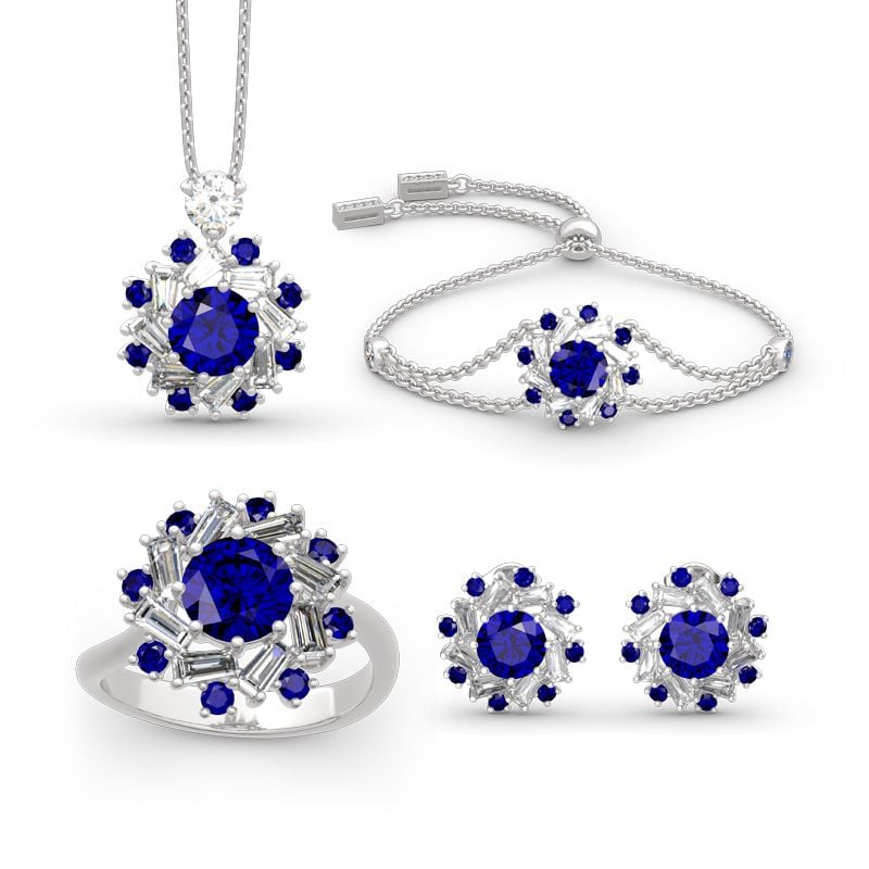 Jeulia Halo Round Cut Sterling Silver Jewelry Set