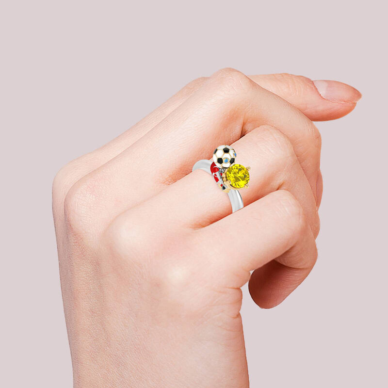 Jeulia Hug Me "You're My Champion" Canada Football Team Round Cut Sterling Silver Ring