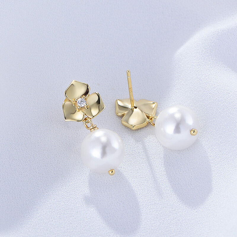 Jeulia Flower Cultured Pearl Sterling Silver Drop Earrings