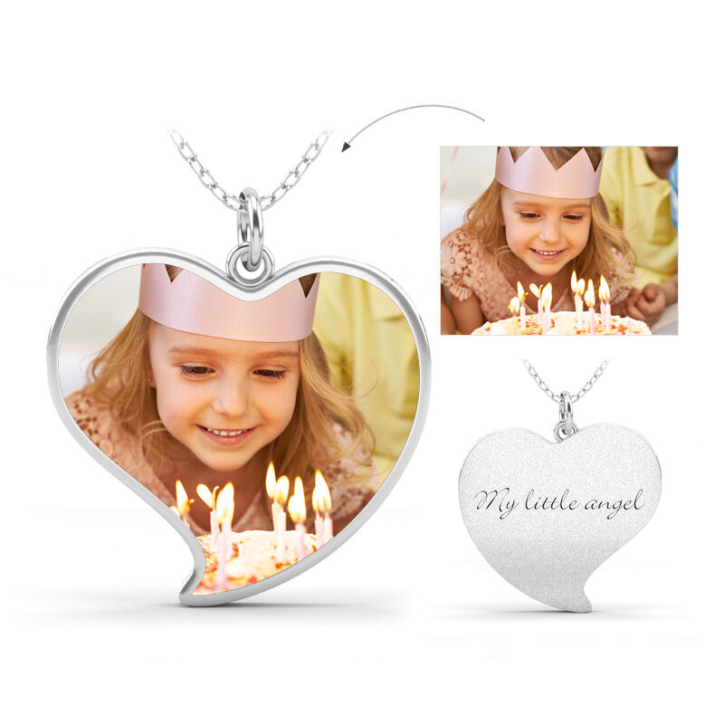 Jeulia Unique Heart Engraved Personalized Sterling Silver Photo Necklace