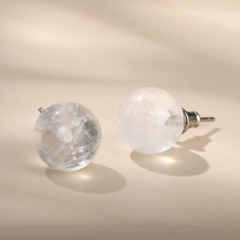 Jeulia "Universal Consciousness" Round Natural Clear Quartz Stud Earrings