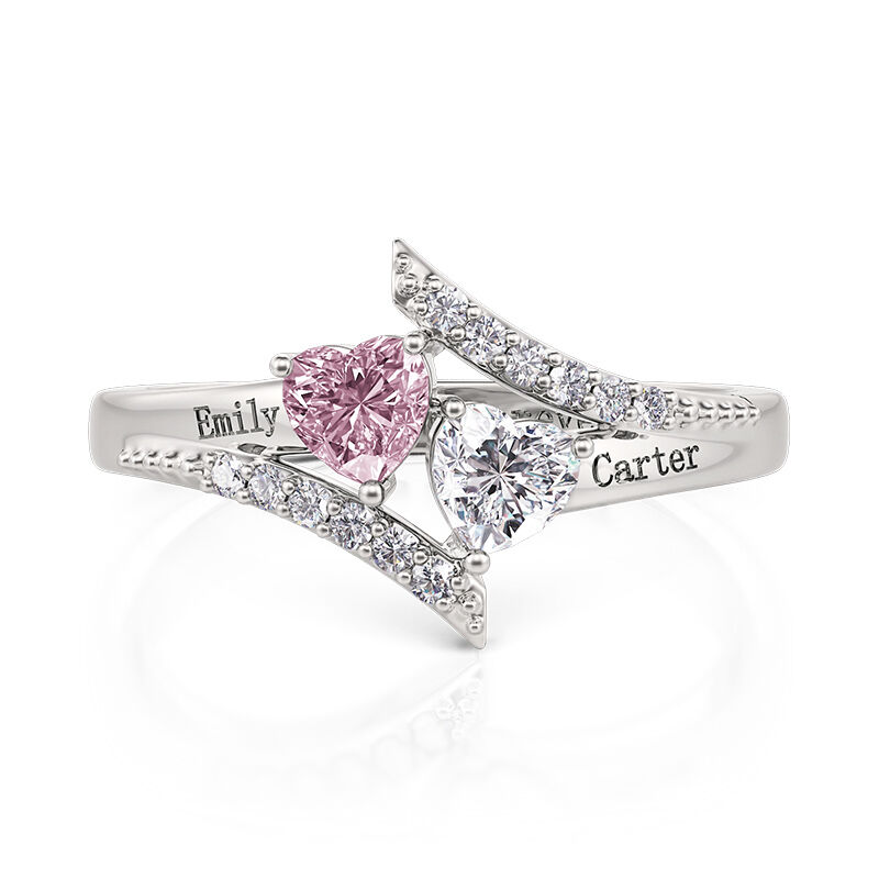 Jeulia "Heart to Heart" Custom Engagement Ring with Birthstone and Engraving