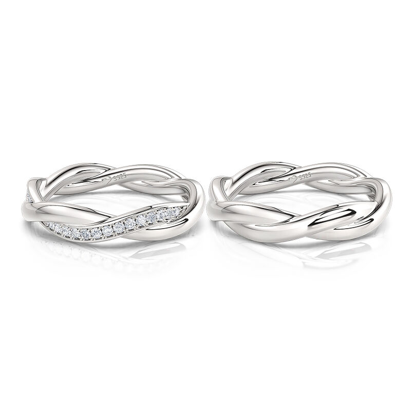 Jeulia Simple Custom Couple Ring Set with  Twist Design Sterling Silver