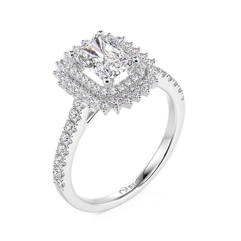 Jeulia Anello di Fidanzamento Taglio Radiante con Doppio Alone