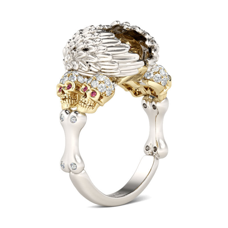 Jeulia Feather Round Cut Sterling Silver Skull Ring