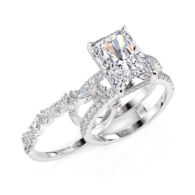 Jeulia Luxury Inset Radiant Cut Puzzle Ring Set 2PCS