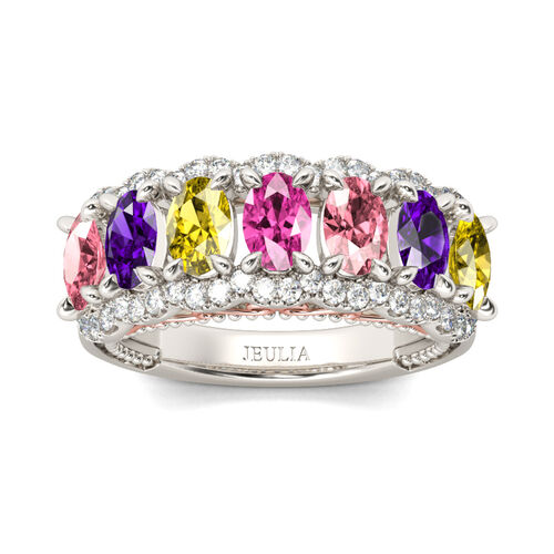 Jeulia Multicolor Oval Cut Sterling Silver Women's Band