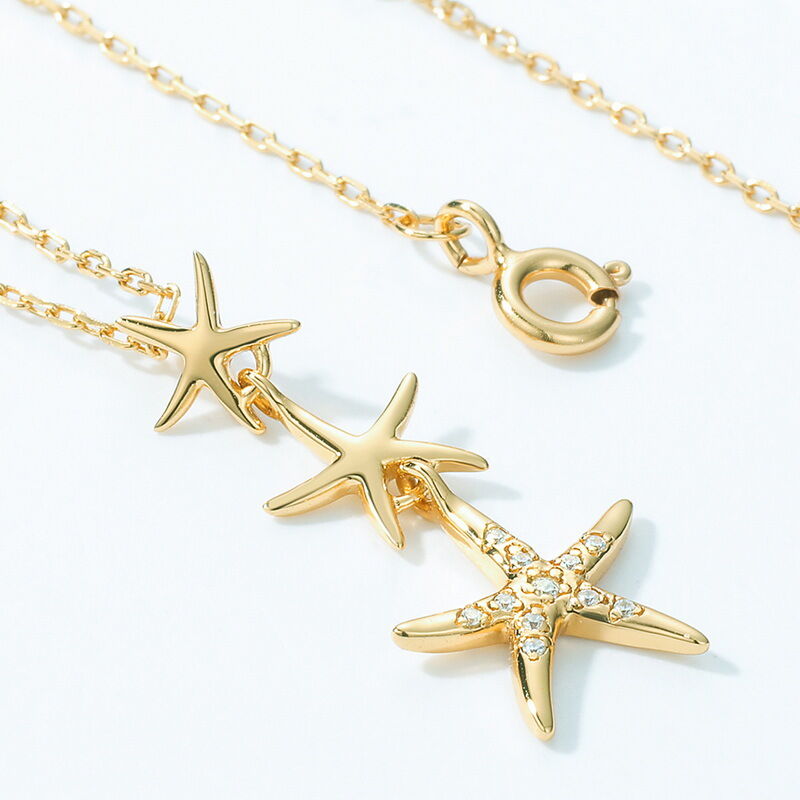 Jeulia "Sea Fun" Starfish Gold Tone Sterling Silver Necklace