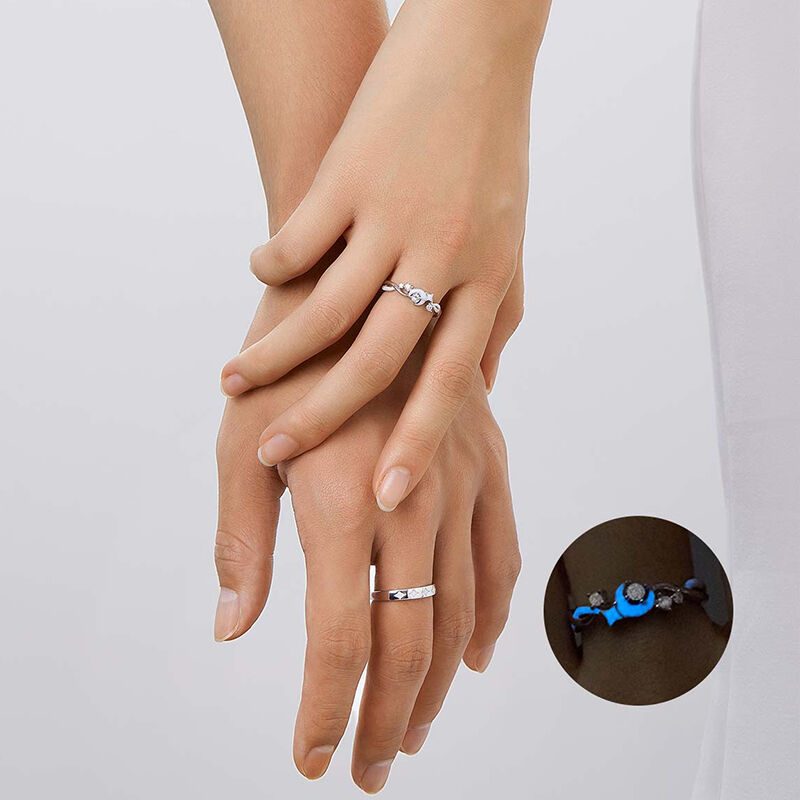 Jeulia Simple Moon and Star Couple Rings Sterling Silver