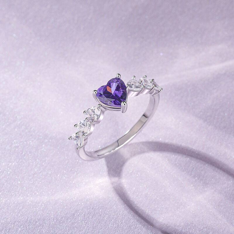 Jeulia Custom Heart Promise Ring with Birthstone Sterling Silver