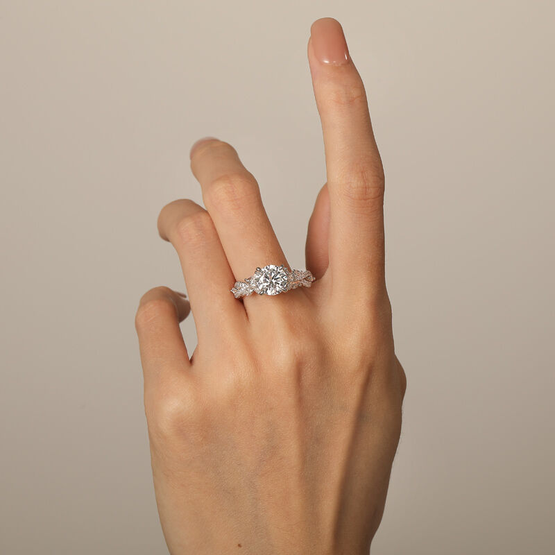 Jeulia Secret Garden Twisted Flower Leaf Round Engagement Ring