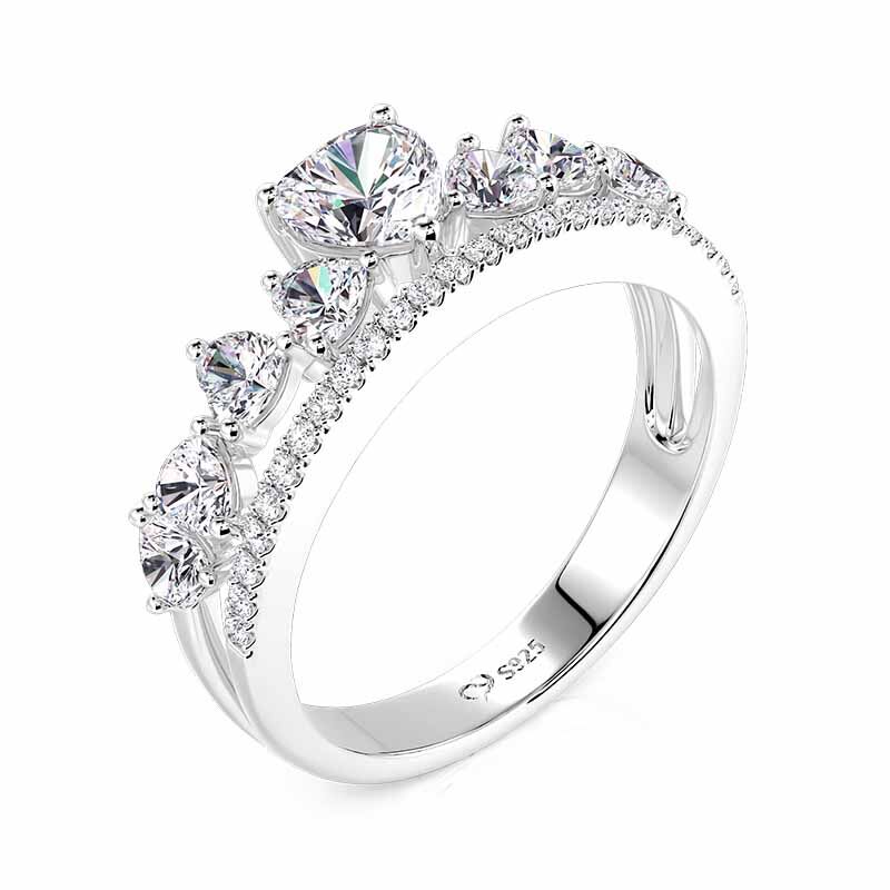 Jeulia Olivetta Bague Éternité Double Rangée en Forme de Cœur à Grappes
