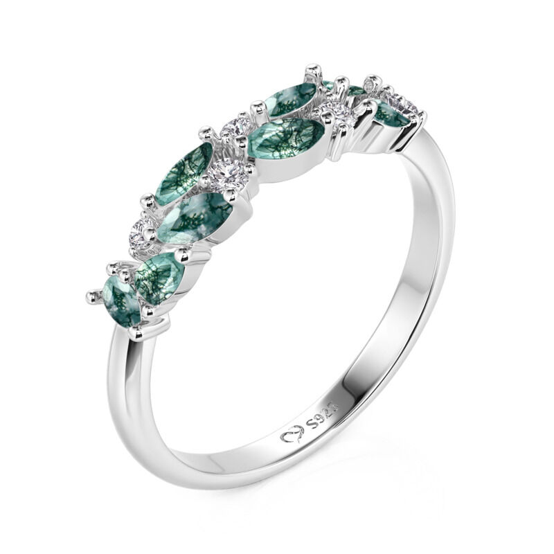 Jeulia Olivetta Anillo de Ágata Musgo para Mujer de Plata de Ley