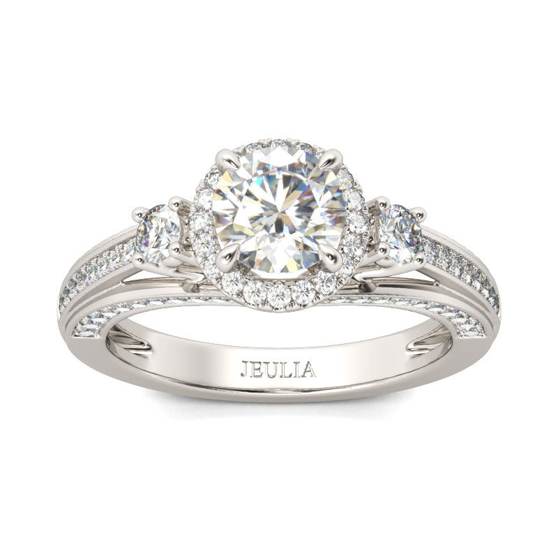 Jeulia Classic Halo Round Cut Sterling Silver Ring