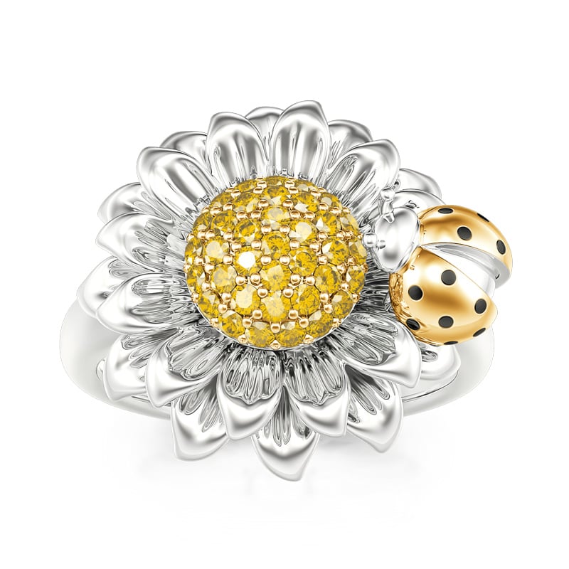 Jeulia Ladybug With Daisy Sterling Silver Ring