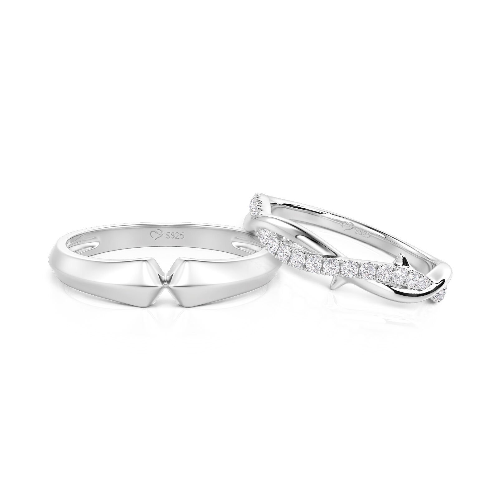 Jeulia Classic Couple Rings Set Sterling Silver