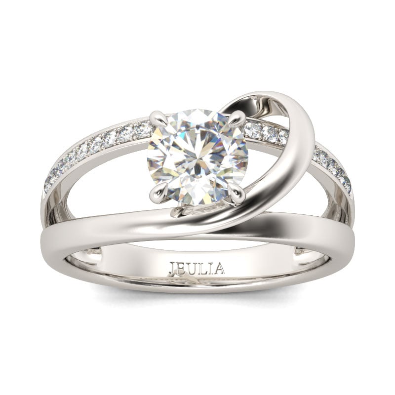 Jeulia Split Shank Round Cut Sterling Silver Ring