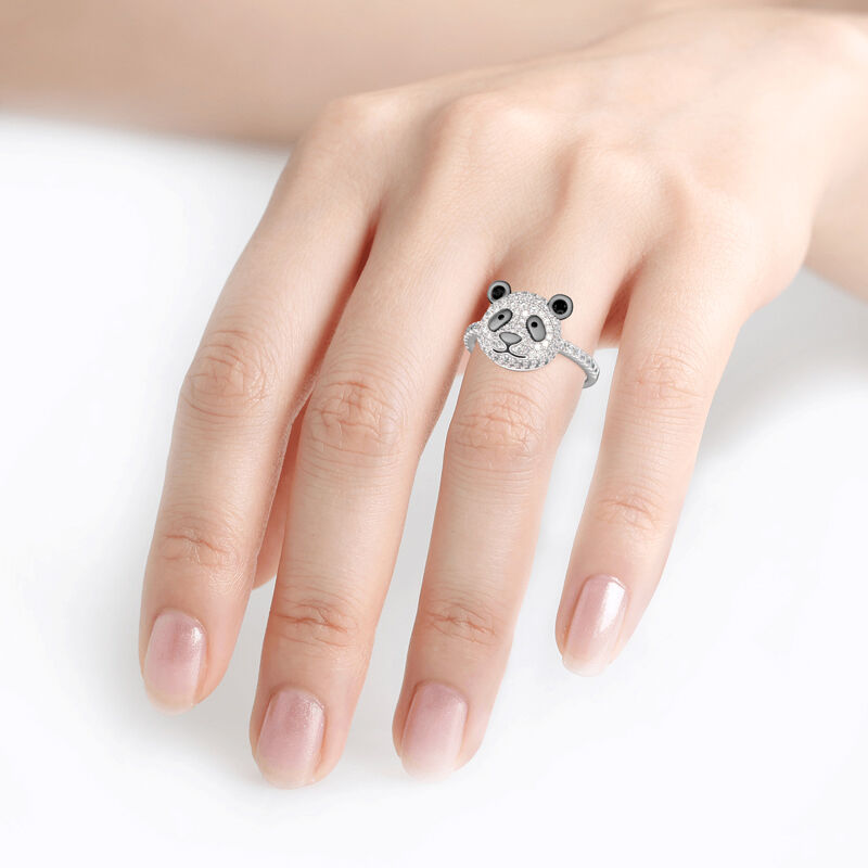 Jeulia "Be Calm and Steady" Cute Panda Sterling Silver Ring