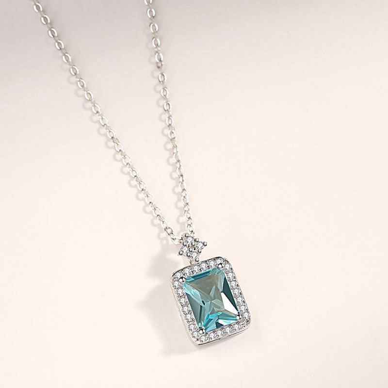 Jeulia Elegant Emerald Cut Aquamarine Sterling Silver Necklace
