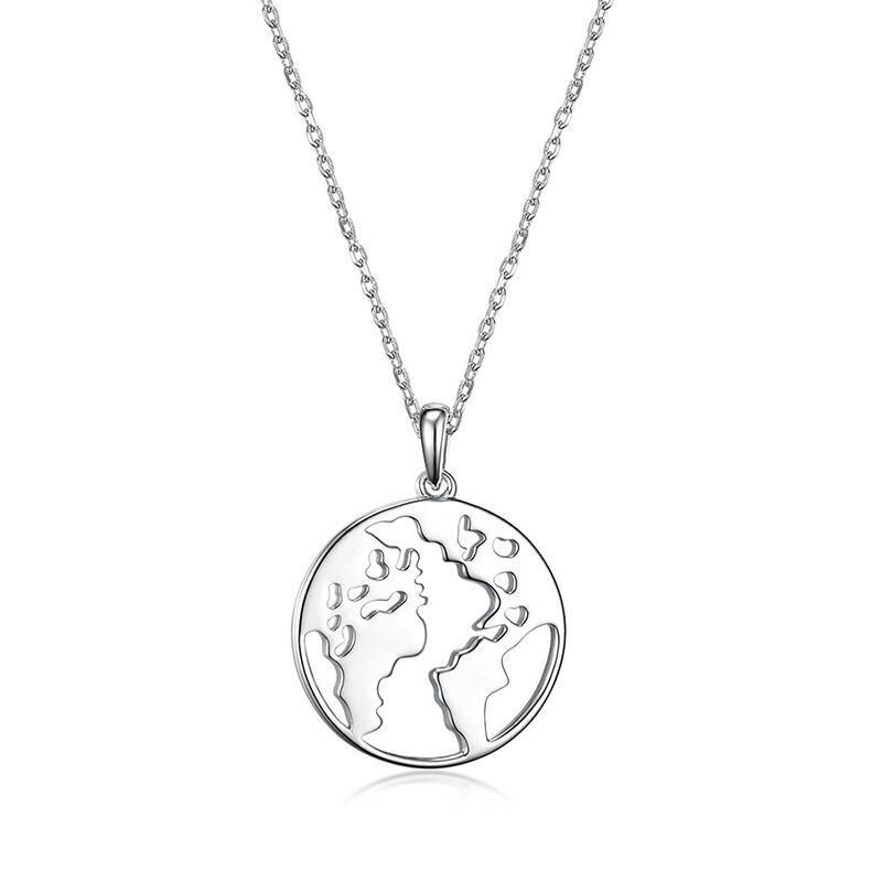 Jeulia "Magic Earth" World Map Sterling Silver Necklace