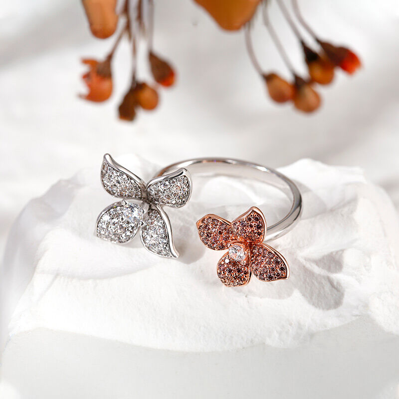 Jeulia "Two Loves" Double Flower Sterling Silver Ring