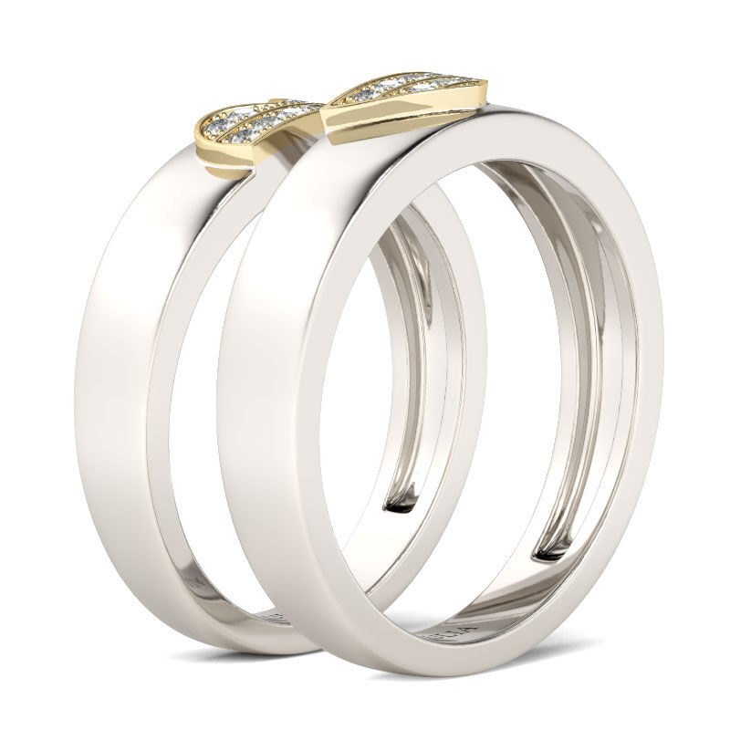 Jeulia Two Tone Heart Design Round Cut Sterling Silver Band Set