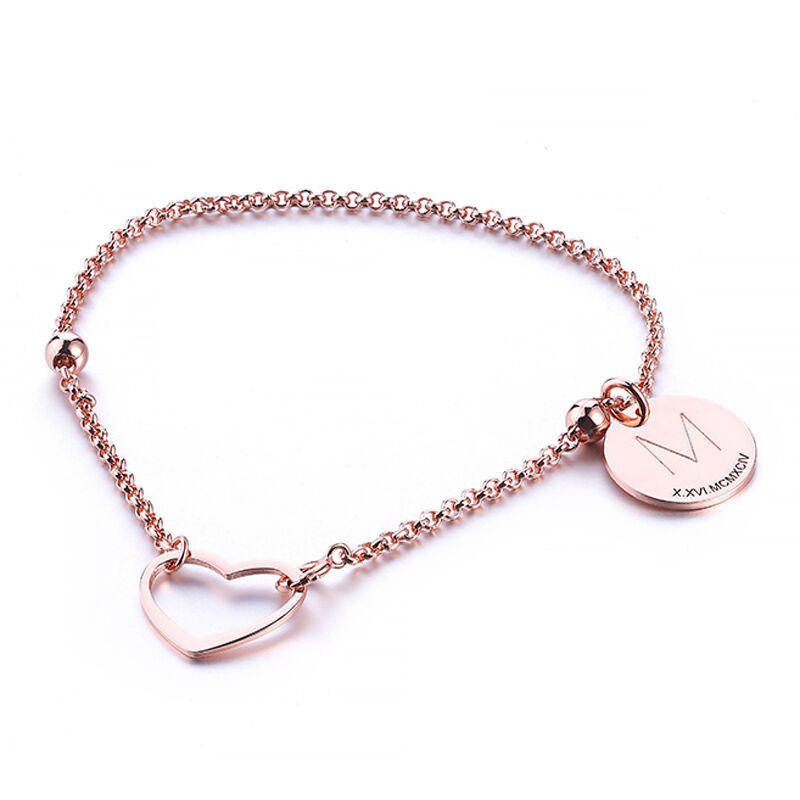 Jeulia Heart Initial Personalized Sterling Silver Bracelet