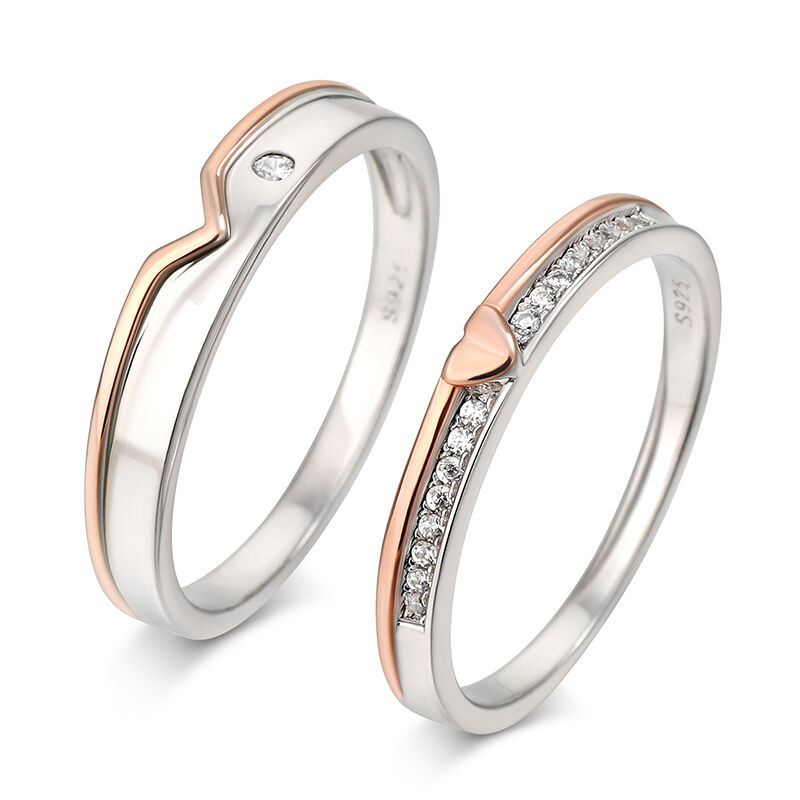 Jeulia Two Tone Heart Sterling Silver Couple Rings