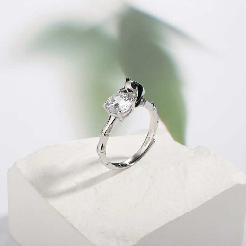 جوليا خاتم Hug Me "الباندا اللطيف" قطع دائرية قابل للتعديل من الفضة الاسترلينية