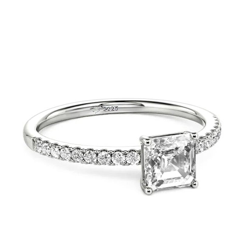 Jeulia Asscher Cut Sterling Silver Engagement Ring