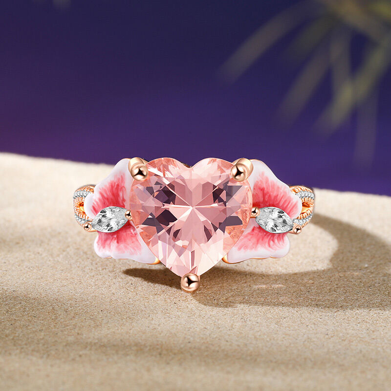 Jeulia Enamel Butterfly Heart Cut Synthetic Morganite Twist Sterling Silver Ring