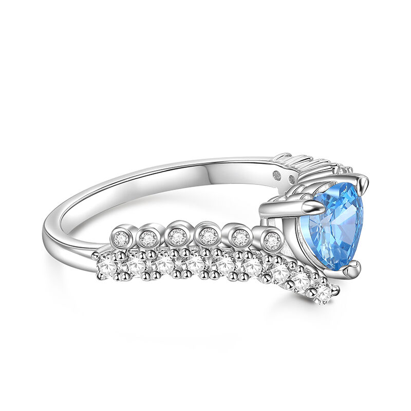 Jeulia Blue Heart Promise Ring Bypass Design Sterling Silver