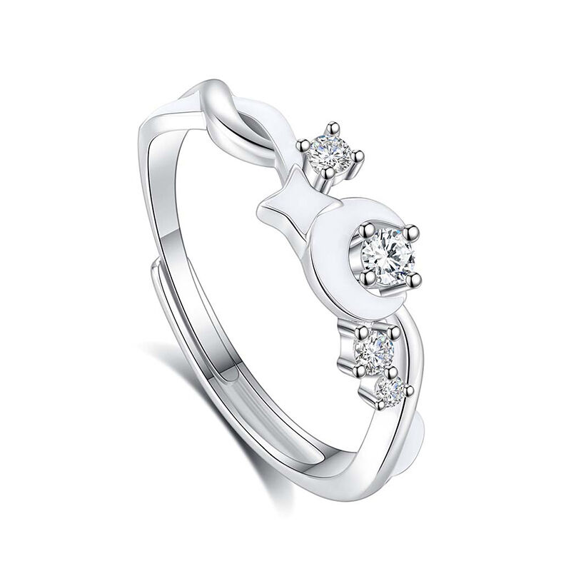 Jeulia Romantic Moon Star Women Promise Ring Sterling Silver