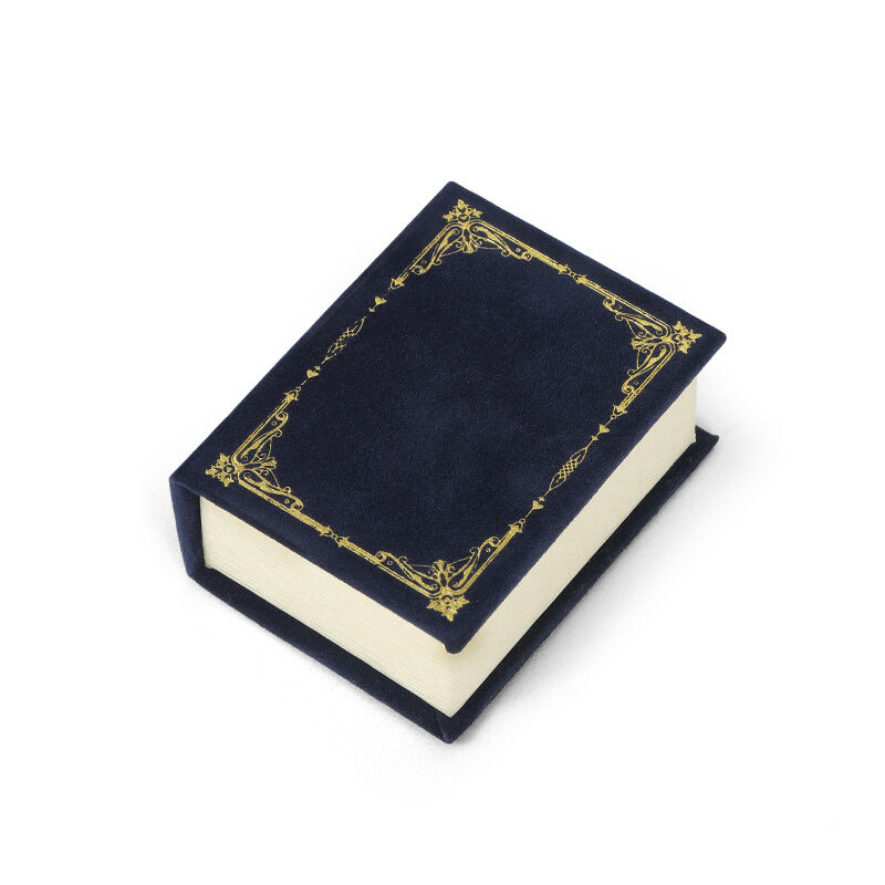 Jeulia Caja de Anillos en Forma de Libro Vintage Azul Marino con Tapa Magnética