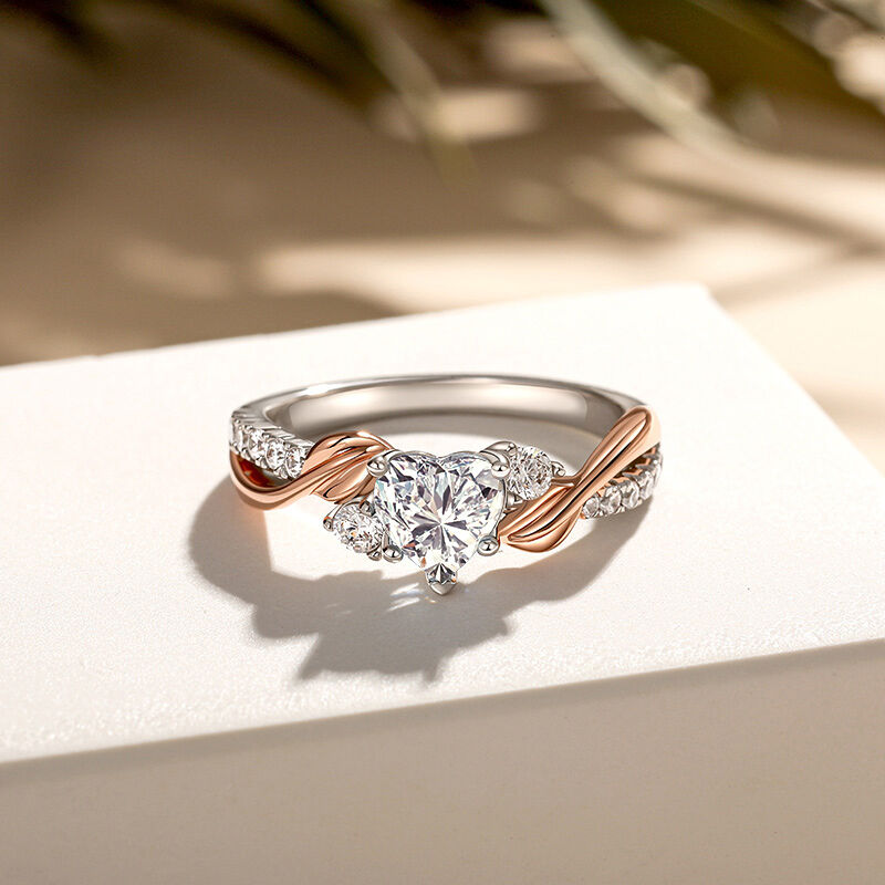 Jeulia Amore Anillo Corazón Hoja Bicolor Personalizado con Piedra de Nacimiento