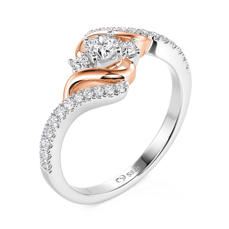 Jeulia Amore Custom Wave Engagement Ring with Three Birthstones