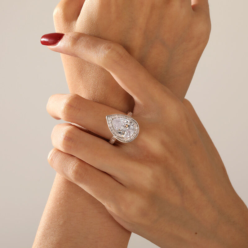 Jeulia Anillo de Compromiso Uso Dual Halo Remolino Corte Pera