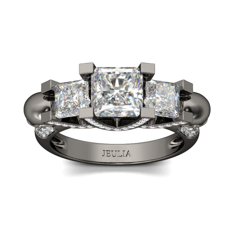 Jeulia Three Stone Princess Cut Sterling Silver Skull Ring