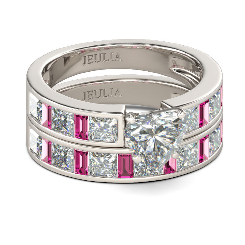 Conjunto De Anillos De Talla Cordiforme De Jeulia En Plata De Ley