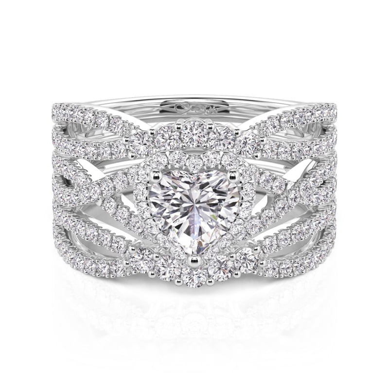 Jeulia Twisted Heart Halo Engagement Ring Set 2PCS