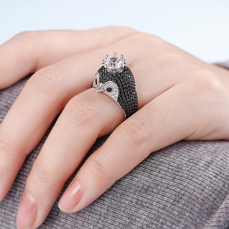 جوليا خواتم شخصية من الفضة الإسترليني على شكل البطريق