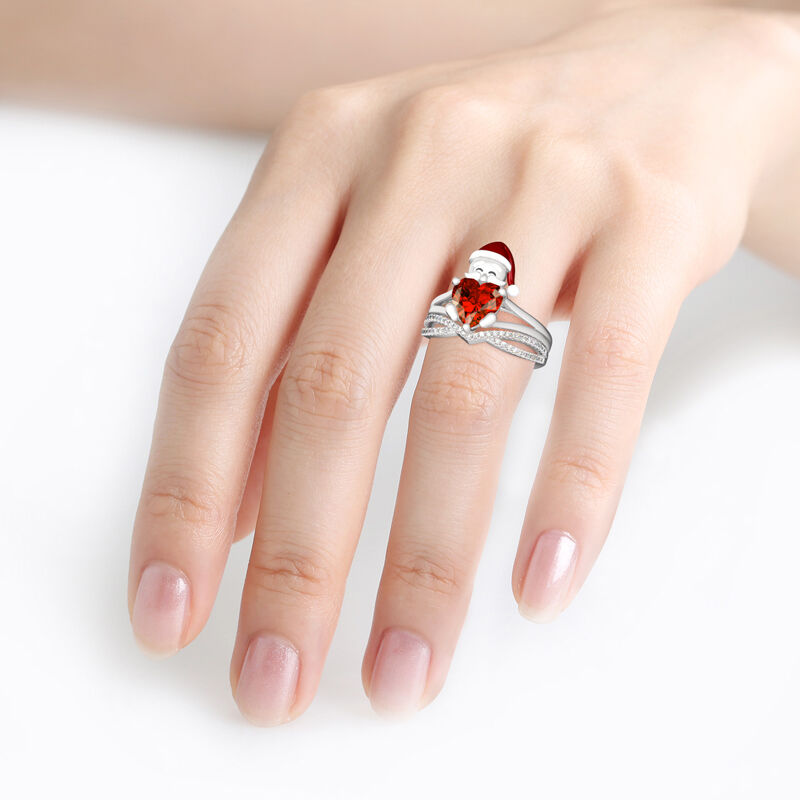 Jeulia "Santa Claus" Heart Cut Sterling Silver Ring Set