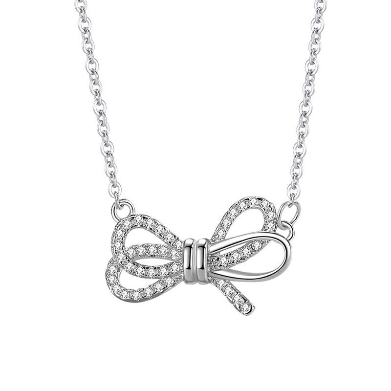 Jeulia Shining Bowknot Sterling Silver Necklace