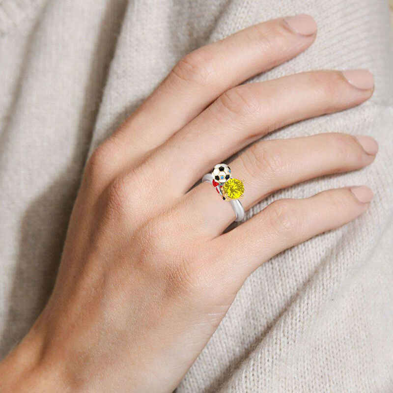 Jeulia Hug Me "You're My Champion" Canada Football Team Round Cut Sterling Silver Ring