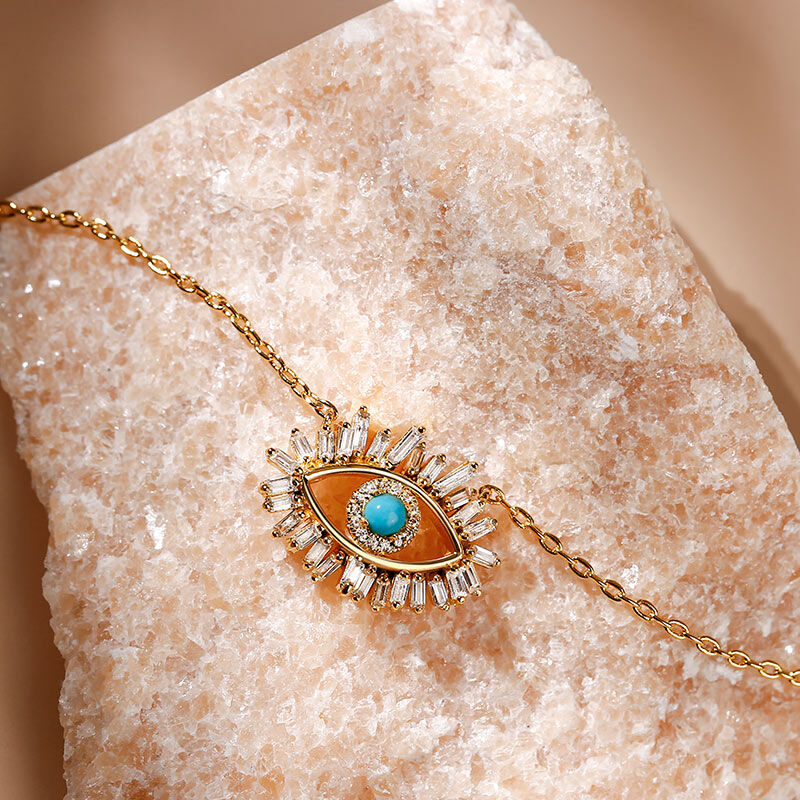 Jeulia "Evil Eye" Round Cut Turquoise Sterling Silver Necklace