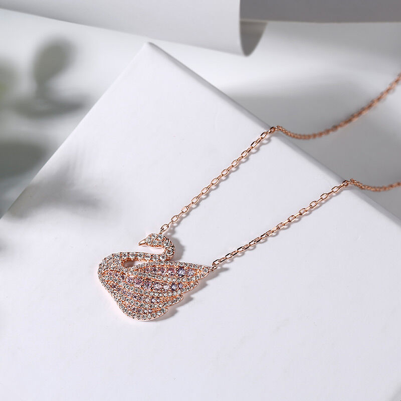 Jeulia Conjunto de joyas con cisnes de color oro rosa de plata de ley